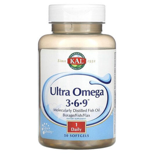 Основне фото товару Ultra Omega 3-6-9 Основне фото товару KAL, Ultra Omega 3-6-9, Омега 3 6 9, 50 капсул