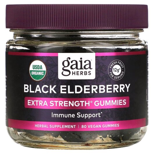 Основное фото товара Gaia Herbs, Бузина, Black Elderberry Extra Strength, 80 конфет