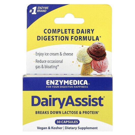 Основное фото товара DairyAssist Основное фото товара Enzymedica, Переваривание Лактозы, DairyAssist, 30 капсул