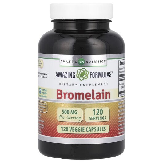Основне фото товару Bromelain 500 mg Основне фото товару Amazing Nutrition, Bromelain 500 mg, Бромелайн, 120 капсул