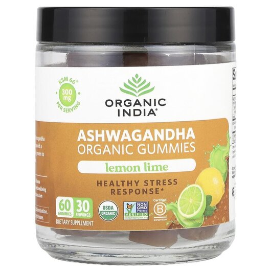Основное фото товара Organic India, Ашваганда, Ashwagandha Gummies Lemon Lime, 60 табл