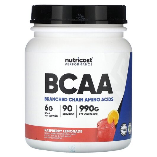Основне фото товару Nutricost, Performance BCAA Raspberry Lemonade, БЦАА, 990 г