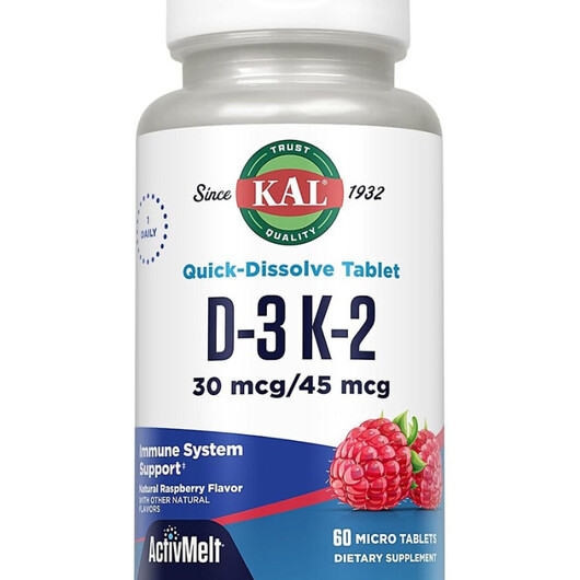 Основне фото товару D-3 K-2 25 mcg/45 mcg Raspberry Flavor, Вітамін K2, 60 Micro Loze
