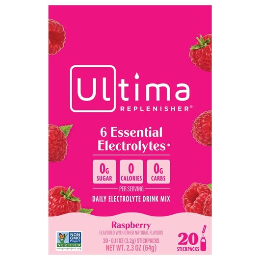 Основное фото товара Electrolyte Supplement Raspberry 20 Packets Основное фото товара Электролиты Малина, Electrolyte Supplement Raspberry, 3.2 г