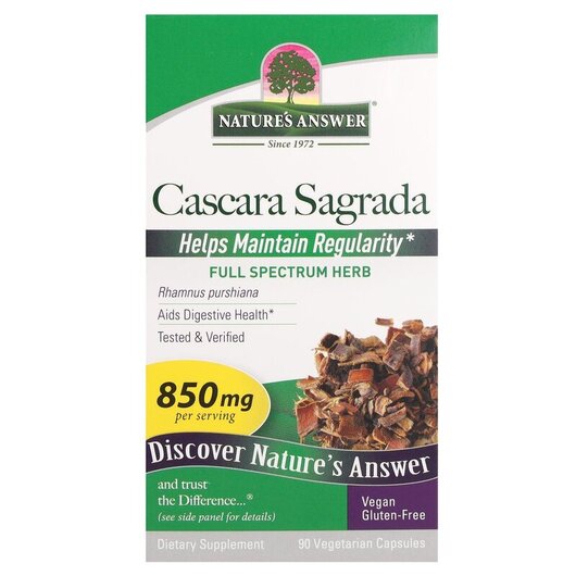 Основное фото товара Nature's Answer, Каскара, Cascara Sagrada 425 mg, 90 капсул