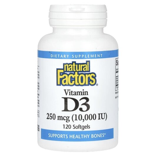 Основное фото товара Natural Factors, Витамин D3, Vitamin D3 250 mcg 10000 IU, 120 кап
