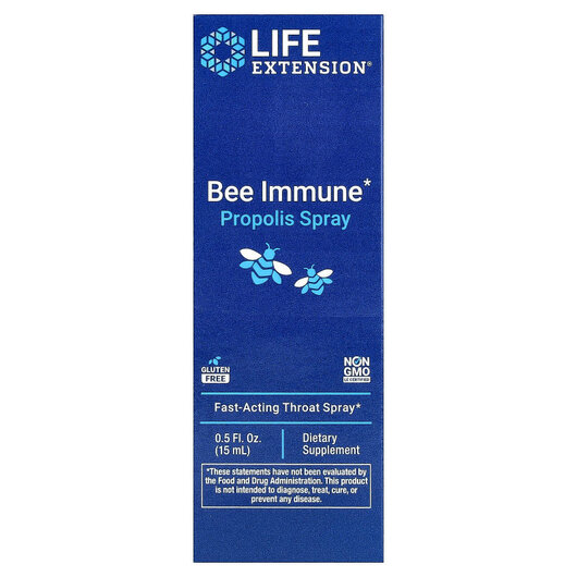 Основне фото товару Bee Immune Propolis Spray Основне фото товару Life Extension, Bee Immune Propolis Spray, Спрей для горла, 15 мл