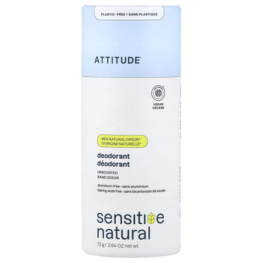 Основне фото товару ATTITUDE, Sensitive Natural Deodorant Unscented, Дезодорант, 75 г