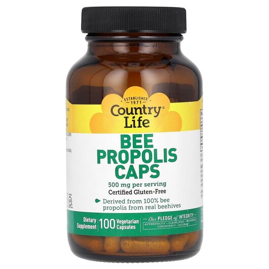 Основное фото товара Country Life, Прополис 500 мг, Bee Propolis Caps, 100 капсул