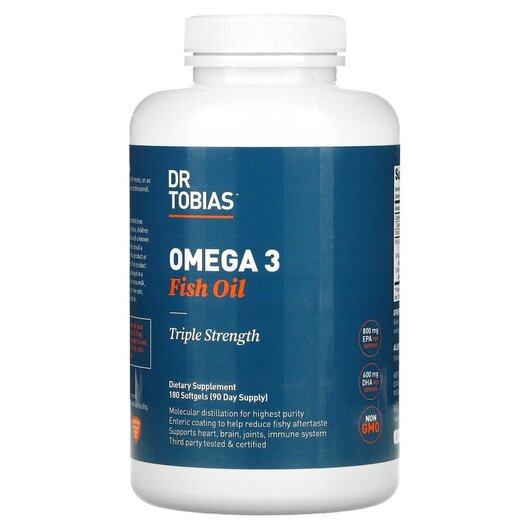 Основне фото товару Omega 3 Fish Oil Triple Strength Основне фото товару Dr Tobias, Omega 3 Fish Oil Triple Strength, ДГК, 180 капсул