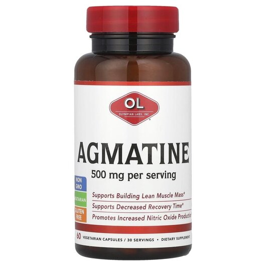 Основне фото товару Agmatine 500 mg Основне фото товару Olympian Labs, Agmatine 500 mg, Сульфат Агматину, 60 капсул