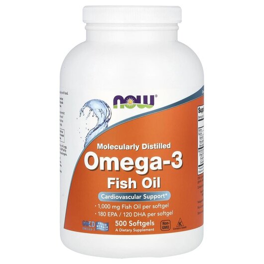 Основне фото товару Molecularly Distilled Omega 3 Основне фото товару NOW Foods, Omega-3 Molecularly Distilled, Омега-3, 500 капсул