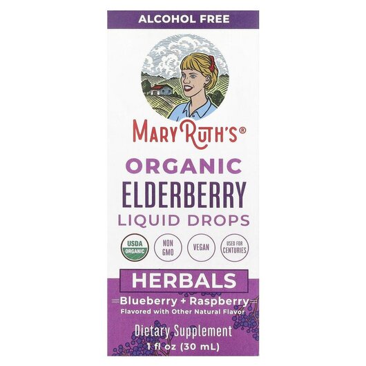 Основное фото товара Organic Elderberry Liquid Drops Herbals Blueberry, Травяные добав