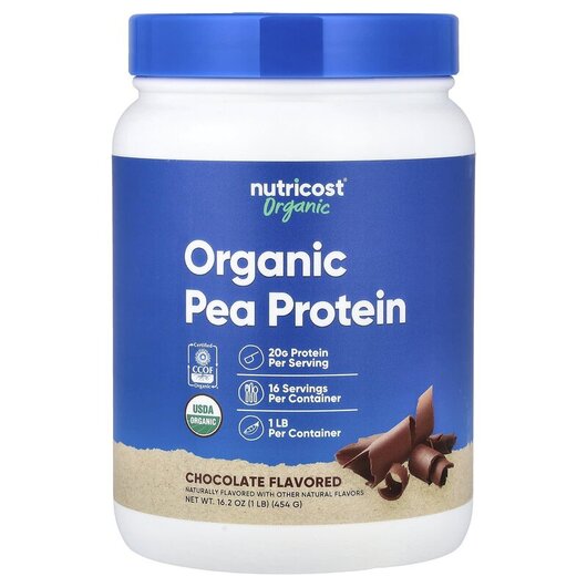 Основне фото товару Organic Pea Protein Chocolate Основне фото товару Nutricost, Organic Pea Protein Chocolate, Протеїн, 454 г