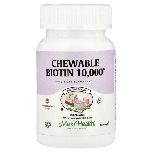 Основне фото товару Chewable Biotin 10000 Natural Strawberry 10000 mcg Основне фото товару Chewable Biotin 10000 Natural Strawberry, Вітамін B7 Біотин, 100