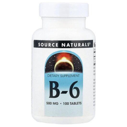 Основне фото товару B6 500 mg Основне фото товару Source Naturals, B6 500 mg 100, Вітамін B-6 500 мг, 100 таблеток