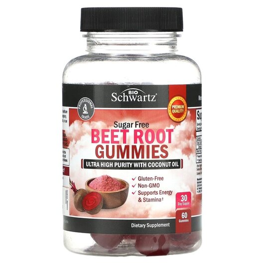 Основне фото товару Beet Root Gummies Sugar Free Основне фото товару BioSchwartz, Beet Root Gummies Sugar Free, Червоний буряк, 60 таб