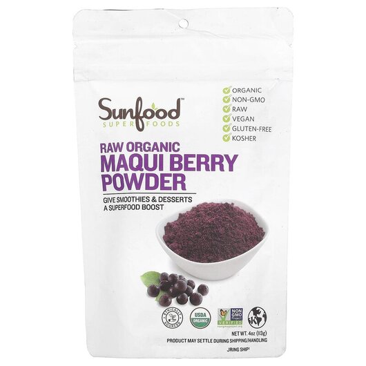 Основное фото товара Sunfood, Суперфуд, Superfoods Raw Organic Maqui Berry Powder, 113
