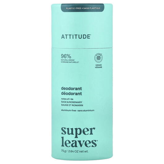 Основне фото товару ATTITUDE, Super Leaves Deodorant Sage & Rosemary, Дезодорант,