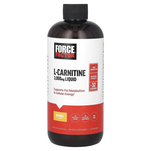 Основне фото товару L-Carnitine Liquid Orange 3000 mg Основне фото товару Force Factor, L-Carnitine Liquid Orange 3000 mg, L-Карнітин, 473