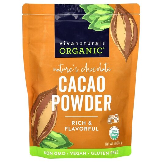 Основне фото товару Organic Cacao Powder Основне фото товару Viva Naturals, Organic Cacao Powder, Какао у порошку, 454 г