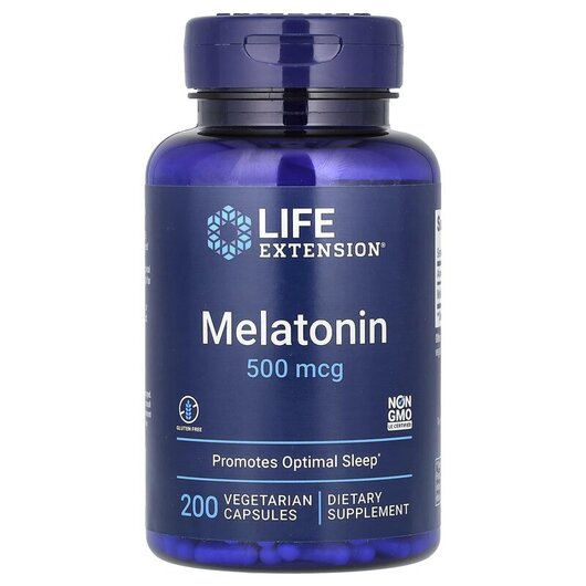 Основное фото товара Life Extension, Мелатонин 500 мкг, Melatonin 500 mcg, 200 капсул