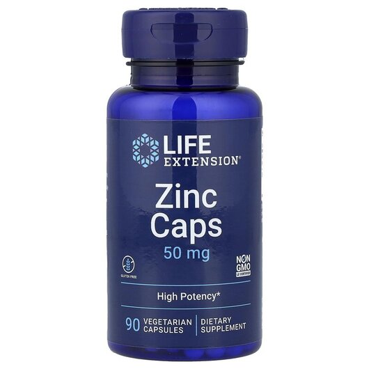 Основне фото товару Zinc Caps High Potency 50 mg Основне фото товару Life Extension, Zinc Caps High Potency 50 mg, Цинк 50 мг, 90 капс