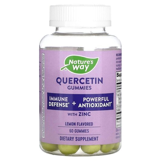 Основне фото товару Quercetin Gummies With Zinc Lemon Основне фото товару Nature's Way, Quercetin Gummies With Zinc Lemon, Цинк, 60 та