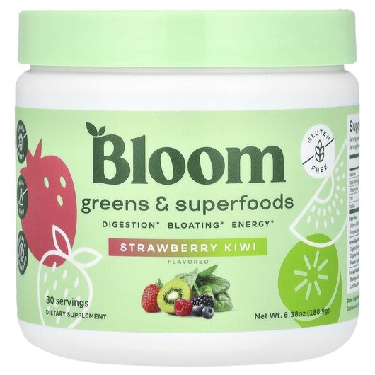 Основное фото товара Bloom, Суперфуд, Greens & Superfoods Strawberry Kiwi, 180.9 г