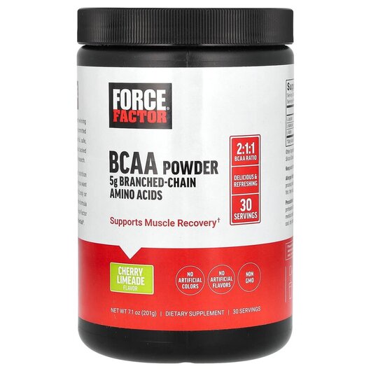 Основне фото товару BCAA Powder Cherry Limeade Основне фото товару Force Factor, BCAA Powder Cherry Limeade, БЦАА, 201 г