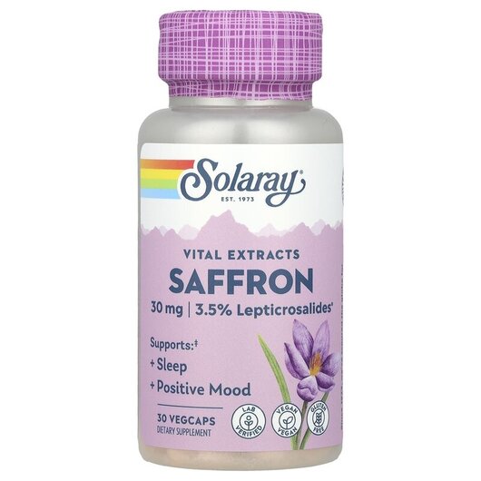 Основне фото товару Solaray, Vital Extracts Saffron 30 mg, Шафран, 30 капсул