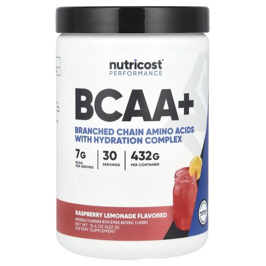 Основне фото товару Performance BCAA+ Raspberry Lemonade Основне фото товару Nutricost, Performance BCAA+ Raspberry Lemonade, БЦАА, 432 г