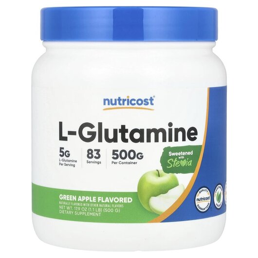 Основне фото товару L-Glutamine Green Apple Основне фото товару Nutricost, L-Glutamine Green Apple, L-Глутамін, 500 г