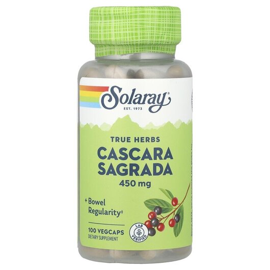 Основное фото товара Solaray, Каскара 450 мг, Cascara Sagrada 450 mg, 100 капсул