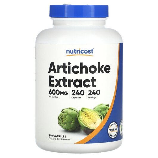 Основне фото товару Artichoke Extract 600 mg Основне фото товару Nutricost, Artichoke Extract 600 mg, Артишок, 240 капсул