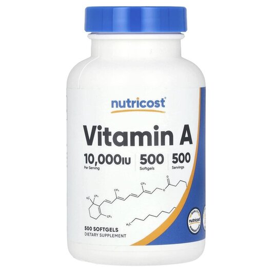 Основное фото товара Nutricost, Витамин А Ретинол, Vitamin A 10000 IU, 500 капсул