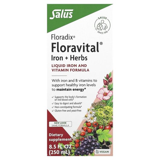 Основное фото товара Floradix Floravital Iron + Herbs Основное фото товара Здоровый уровень железа, Floradix Floravital Iron + Herbs, 250 мл