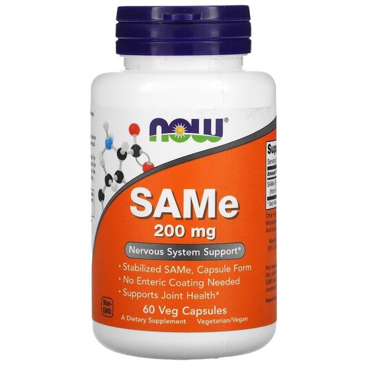 Основне фото товару NOW Foods, SAMe 200 mg, SAMe 200 мг, 60 капсул