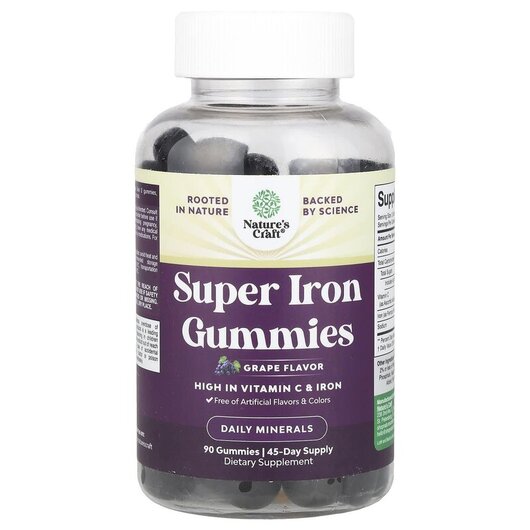 Основное фото товара Super Iron Gummies Grape Основное фото товара Nature's Craft, Железо, Super Iron Gummies Grape, 90 таблето
