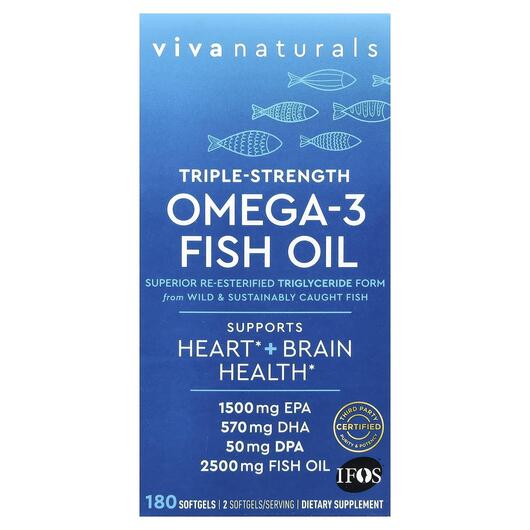 Основне фото товару Viva Naturals, Omega-3 Fish Oil Triple-Strength, Омега 3, 180 кап