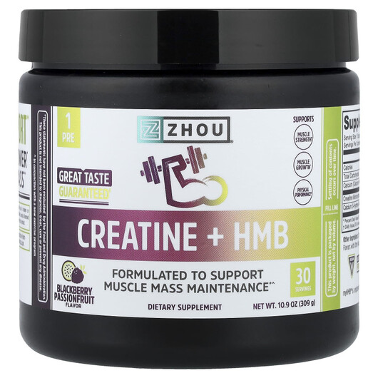 Основне фото товару Creatine + HMB Blackberry Passionfruit Основне фото товару Zhou Nutrition, Creatine + HMB Blackberry Passionfruit, Креатин,