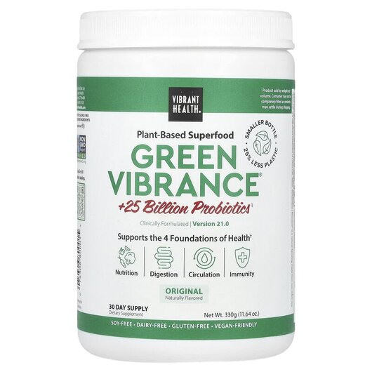 Основне фото товару Green Vibrance +25 Billion Probiotics Version Основне фото товару Green Vibrance +25 Billion Probiotics, Пробіотики, 354.9 г
