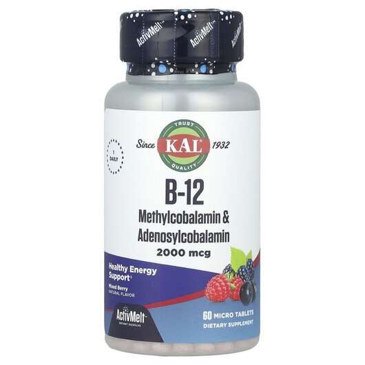 Основное фото товара KAL, B-12 2000 мкг, B-12 Methylcobalamin, 60 таблеток