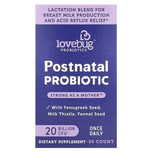 Основное фото товара LoveBug, Пробиотики, Postnatal Probiotic 20 Billion CFU, 30 Count