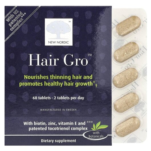 Основне фото товару New Nordic, Hair Gro, Шкіра нігті волосся, 60 капсул