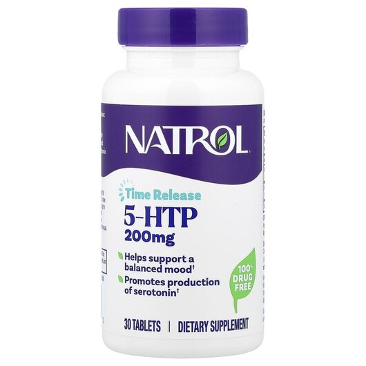 Основне фото товару 5-HTP Time Release Maximum Strength 200, 5-гідрокситриптофан, 30 