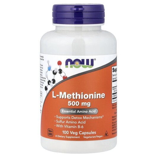 Основне фото товару NOW Foods, L-Methionine 500 mg, L-Метионін 500 мг, 100 капсул