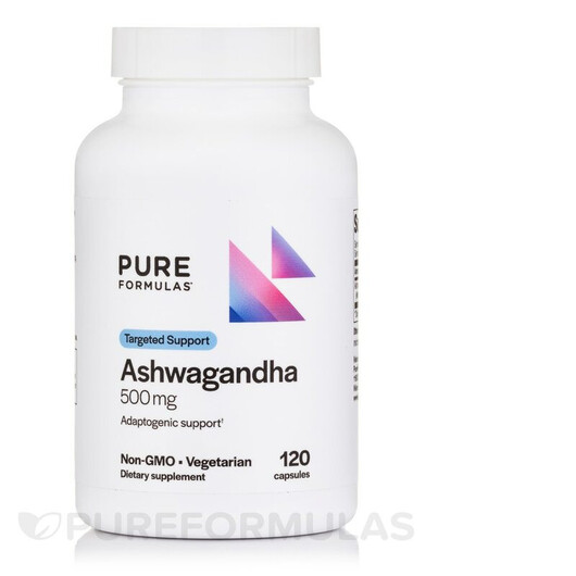 Основное фото товара PureFormulas, Ашваганда, Ashwagandha 500 mg, 120 капсул