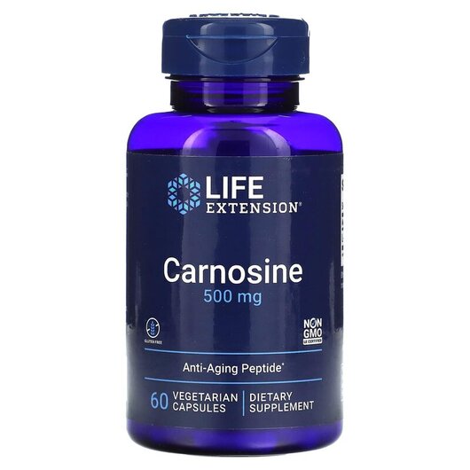 Основне фото товару Carnosine 500 mg Основне фото товару Life Extension, Carnosine 500 mg, L-Карнозин, 60 капсул