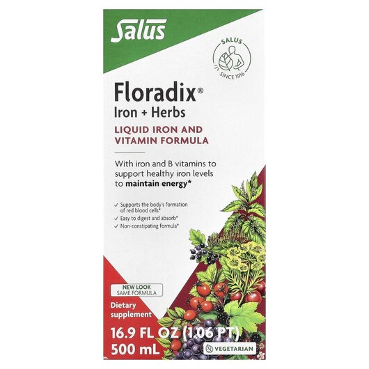 Основное фото товара Floradix Iron + Herbs Основное фото товара Gaia Herbs, Железо, Floradix Iron + Herbs, 500 мл